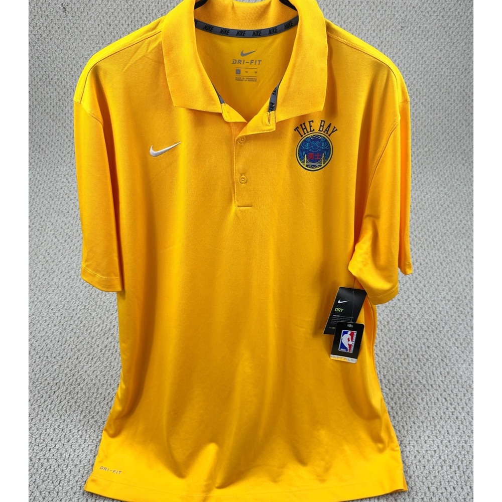Golden State Warriors Shirt Mens XL Gold Nike Dry Varsity Polo Chinese Heritage